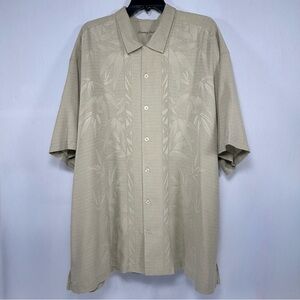 Tommy Bahama Bamboo Silk Camp Shirt XXL Beige Tan Short Sleeve Relaxed Tropical